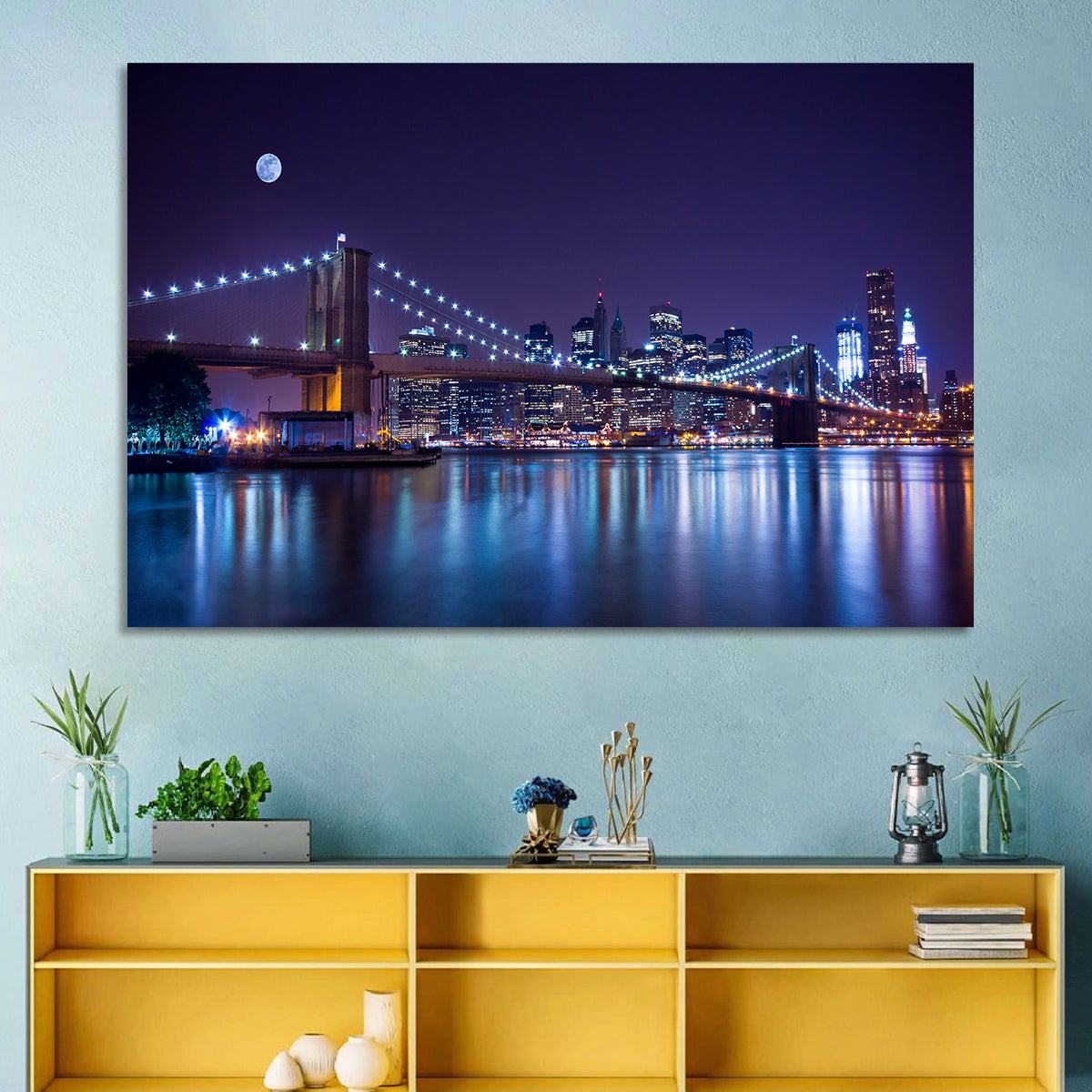 Brooklyn Bridge Moonlit Reflections Wall Art