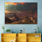 Dusk Storm Over Alien Fortress Wall Art