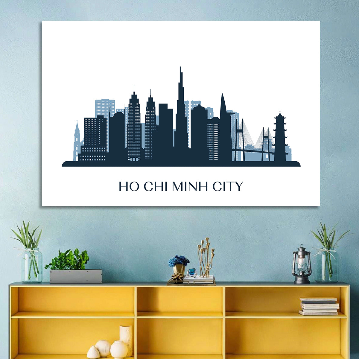 Ho Chi Minh City Skyline Wall Art in a room, landscape