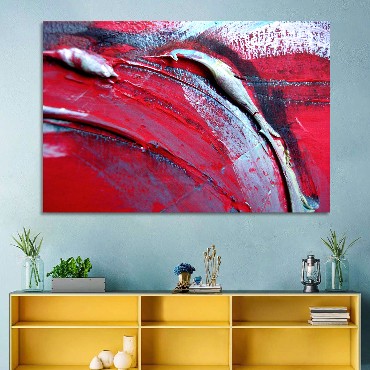Crimson Impasto Motion Wall Art