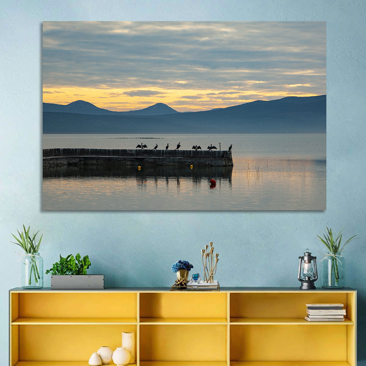 Lake Vrana Pier at Sunset Wall Art in a room, landscape