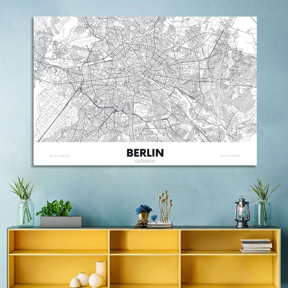 Berlin Street Network Map Wall Art in a room, landscape