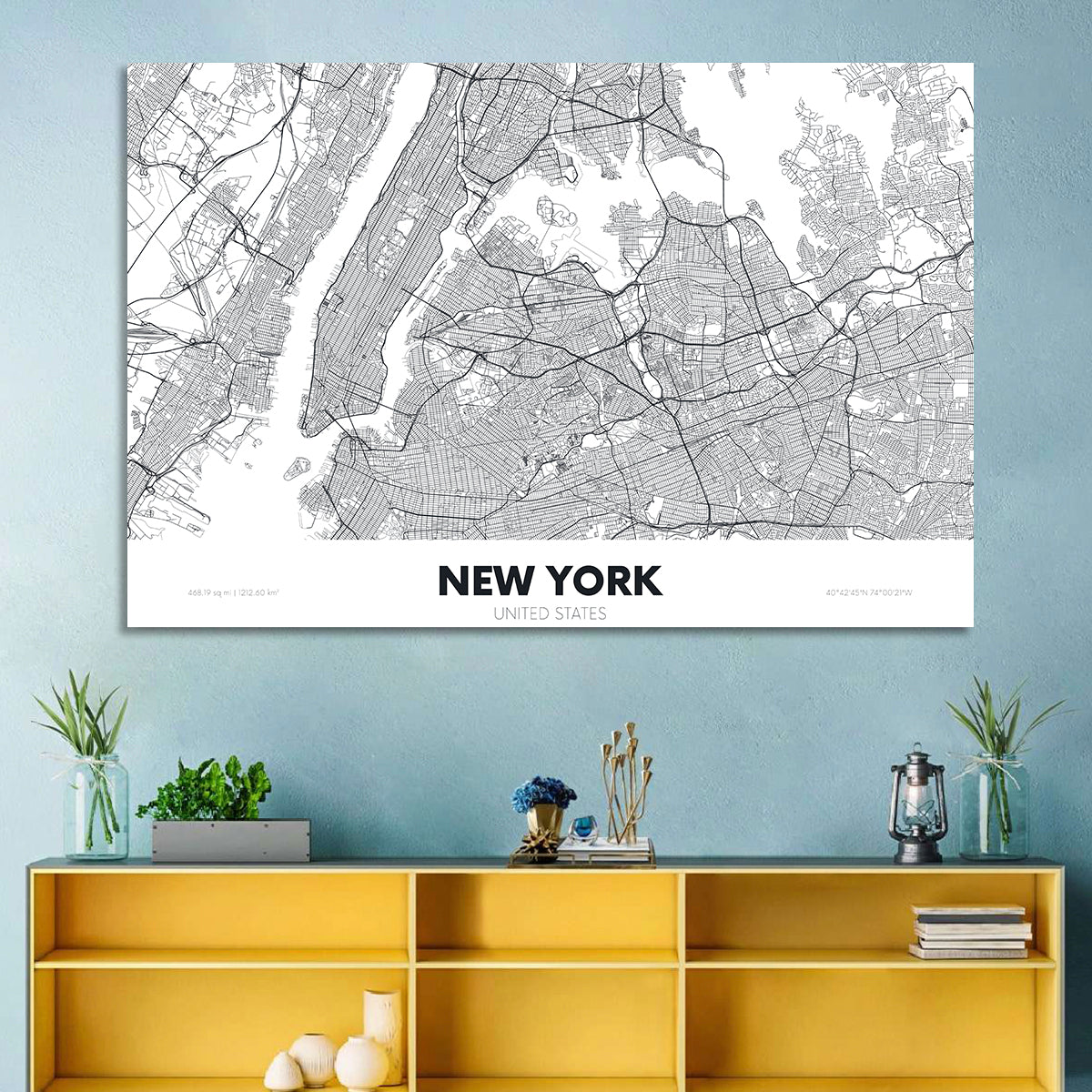 New York Street Grid Map Wall Art in a room, landscape