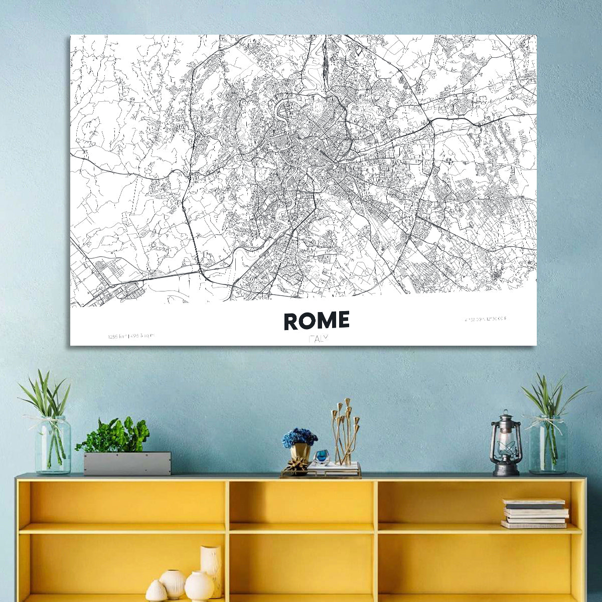 Rome City Map Wall Art in a room, landscape