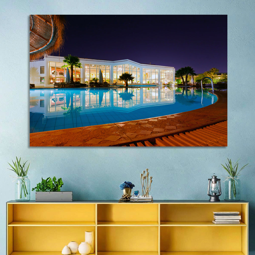Moonlit Resort Pool Reflection Wall Art