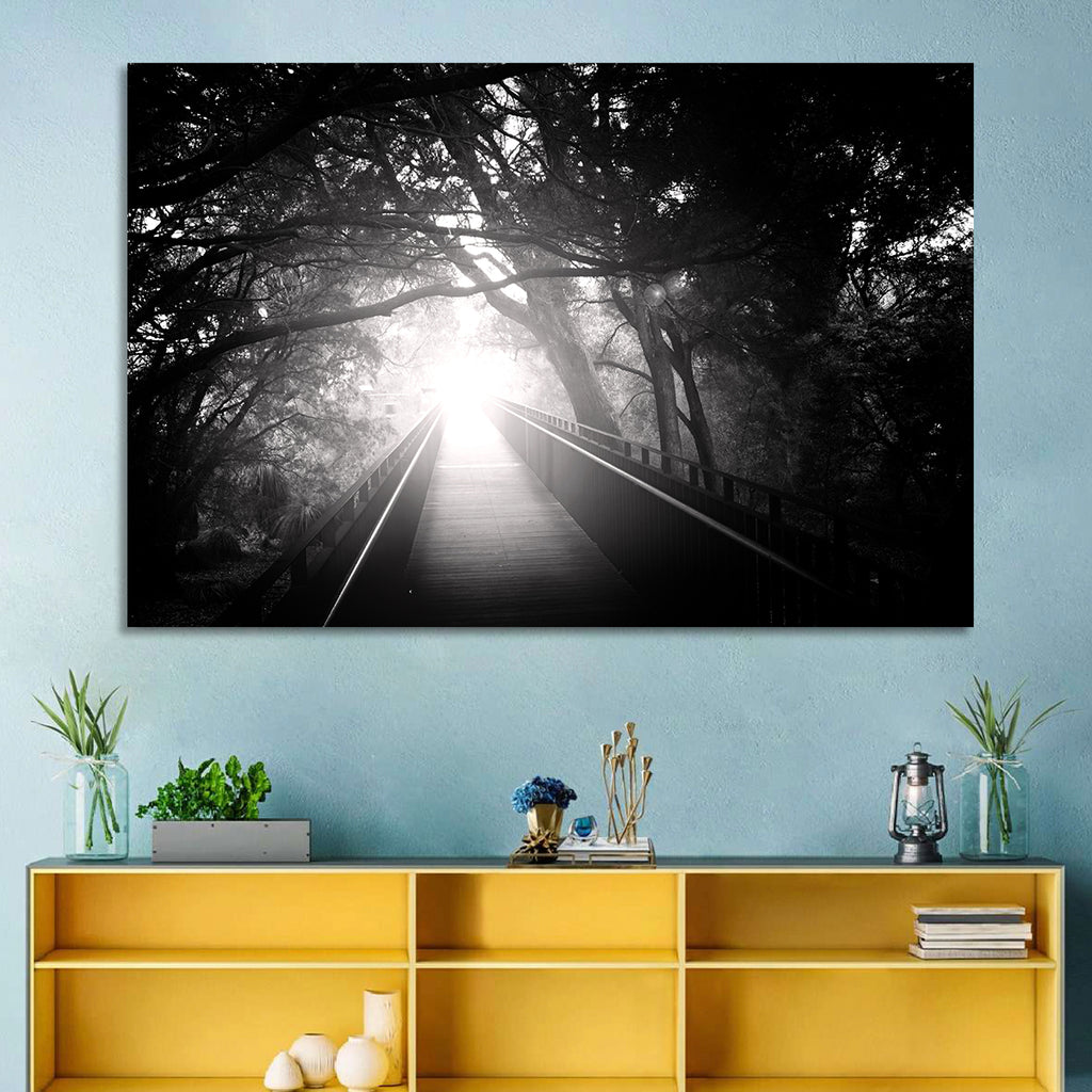 Foggy Forest Bridge Wall Art