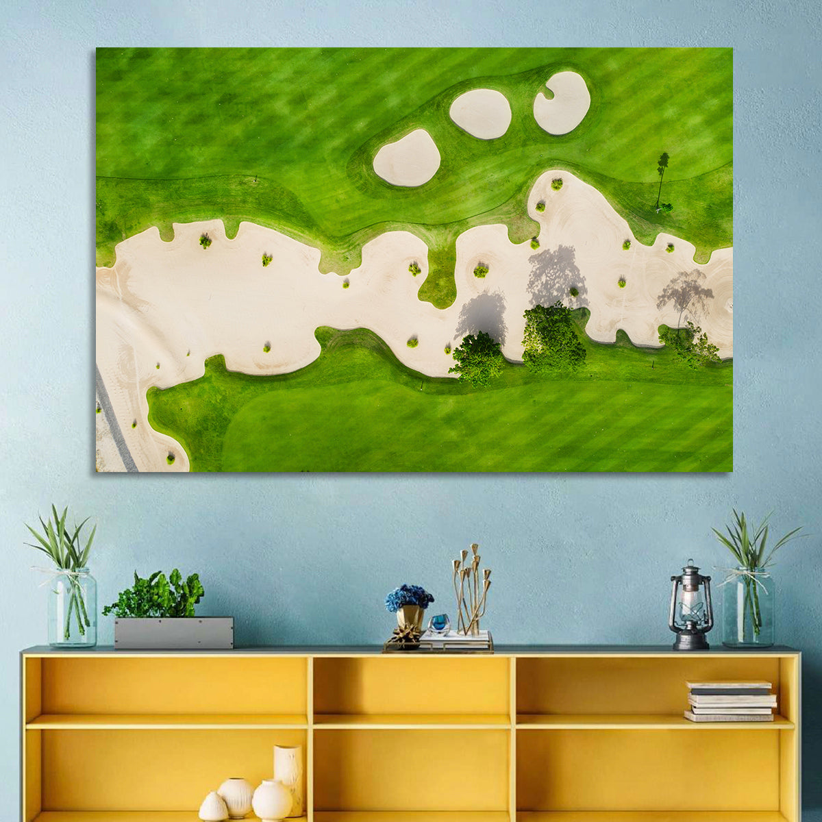 Aerial Golf Course Landscape Wall Art in a room, landscape