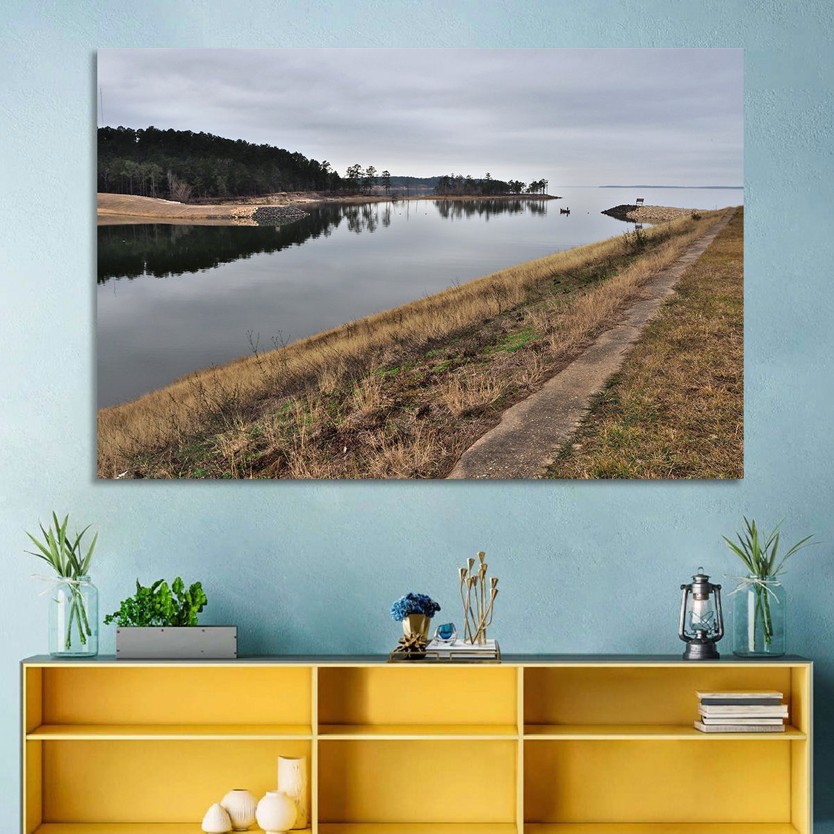 Sam Rayburn Dam Wall Art in a room, landscape