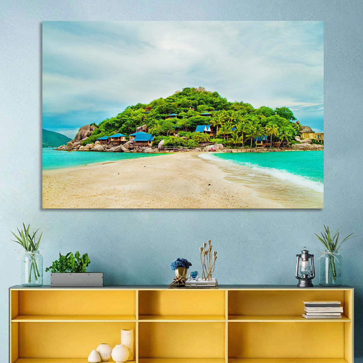 Koh Nang Yuan Sandbar Island Beach Wall Art in a room, landscape