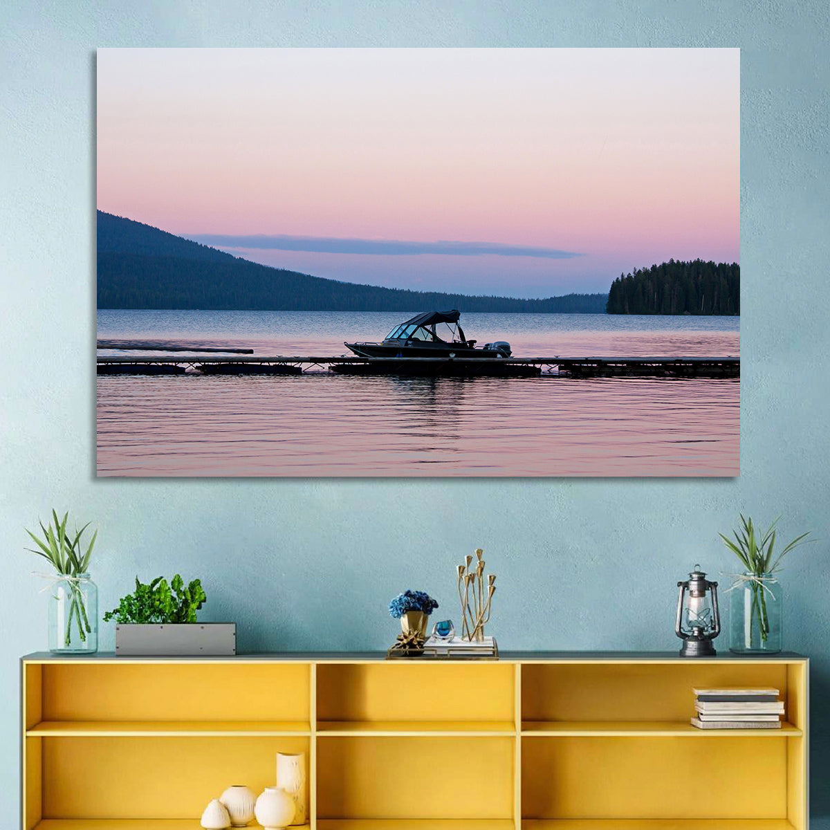 Odell Lake Dock at Twilight Wall Art in a room, landscape