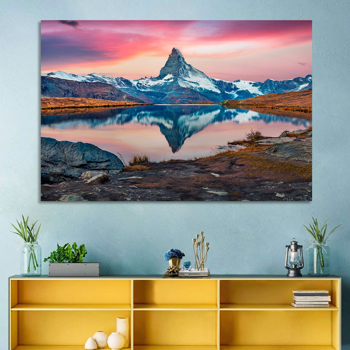 Matterhorn Reflection at Stellisee Wall Art in a room, landscape