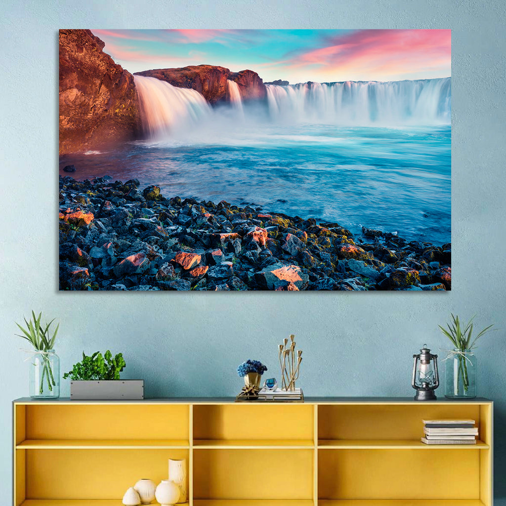 Goðafoss Waterfall at Sunset Wall Art