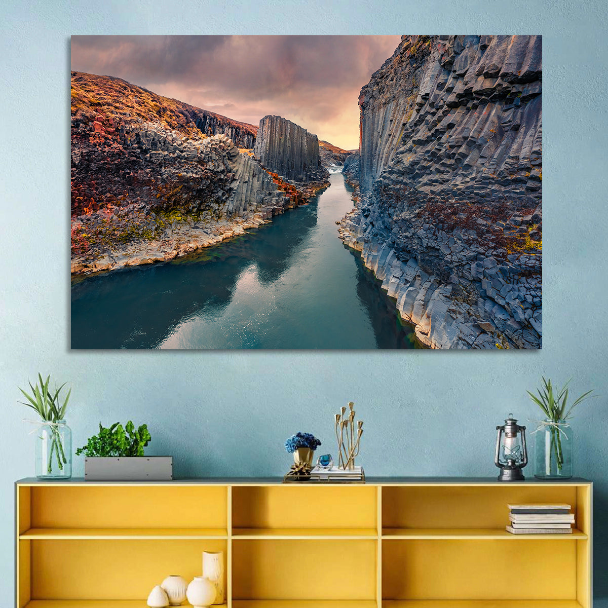 Studlagil Canyon at Sunset Wall Art in a room, landscape