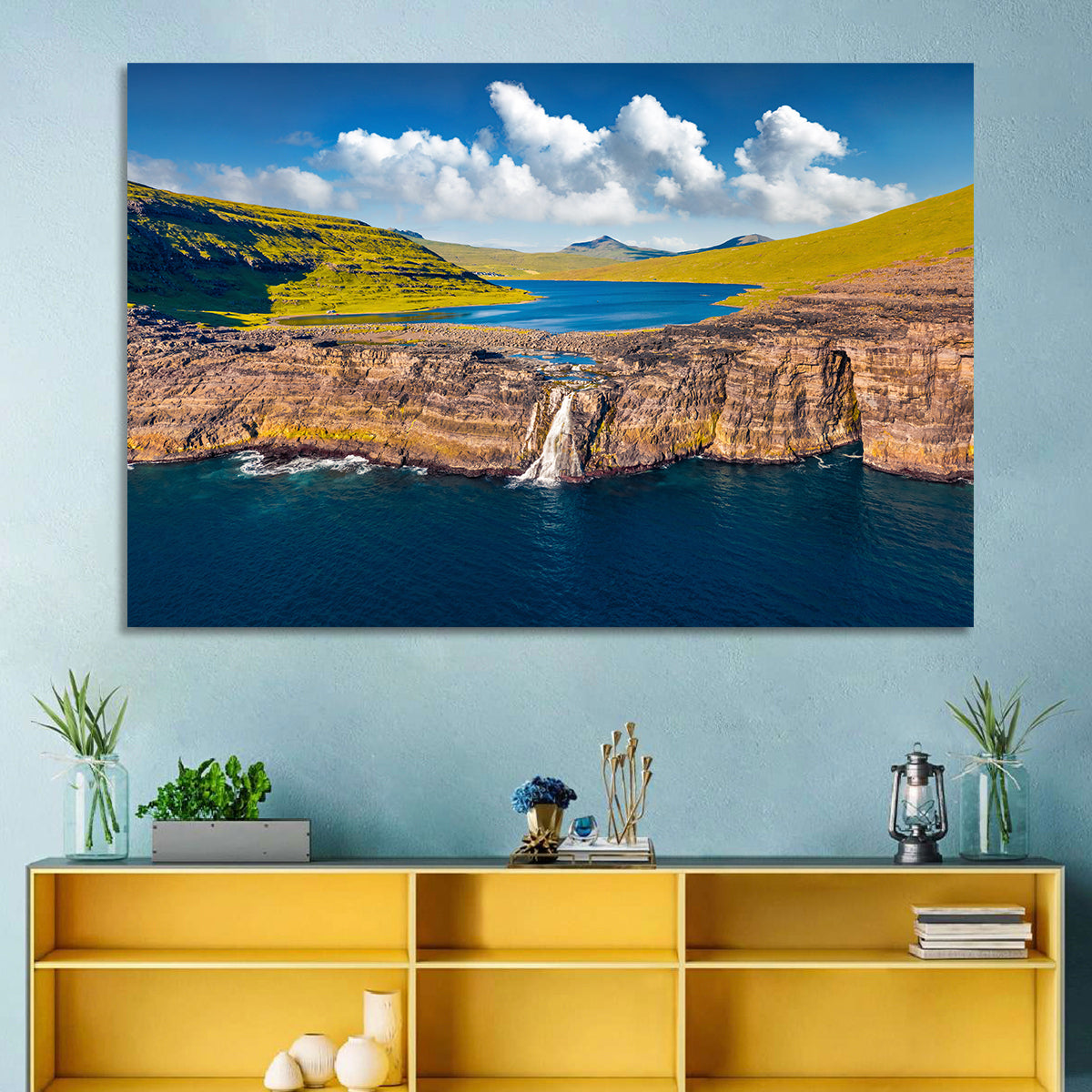 Mulafossur Waterfall Gasadalur Wall Art in a room, landscape