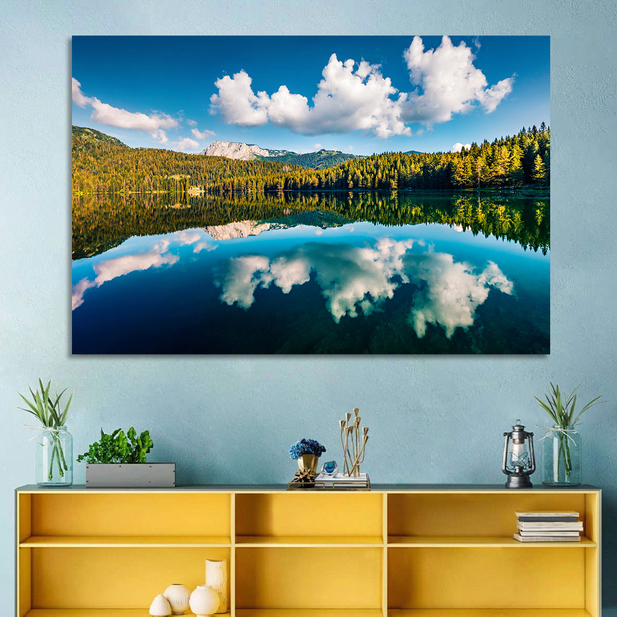 Crno Jezero Lake Wall Art in a room, landscape