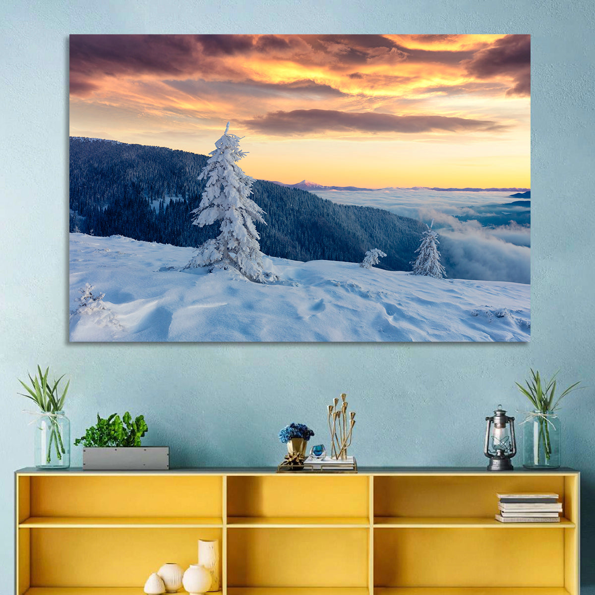 Carpathian Sunrise Wall Art in a room, landscape