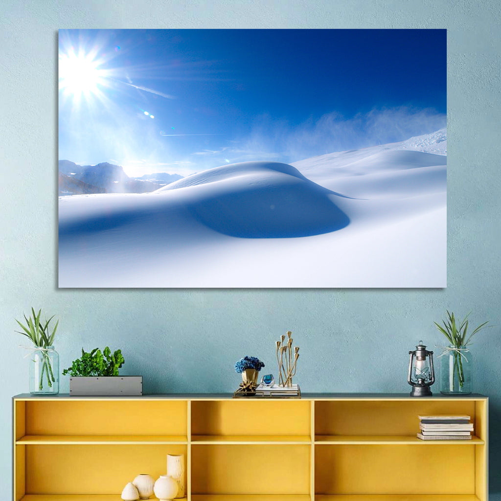 Sunlit Snow Dune Under Blue Sky Wall Art
