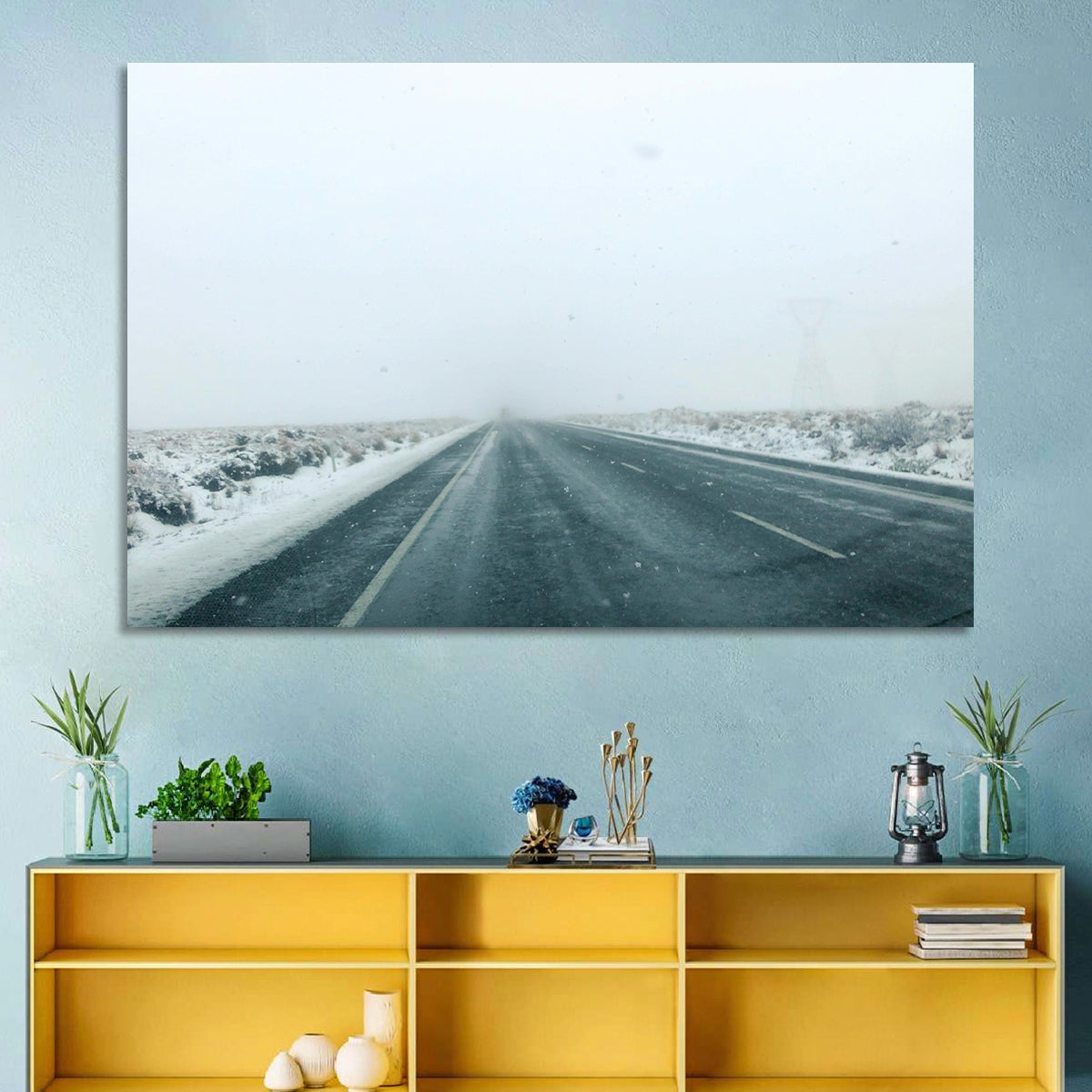 Foggy Winter Mountain Road Wall Art
