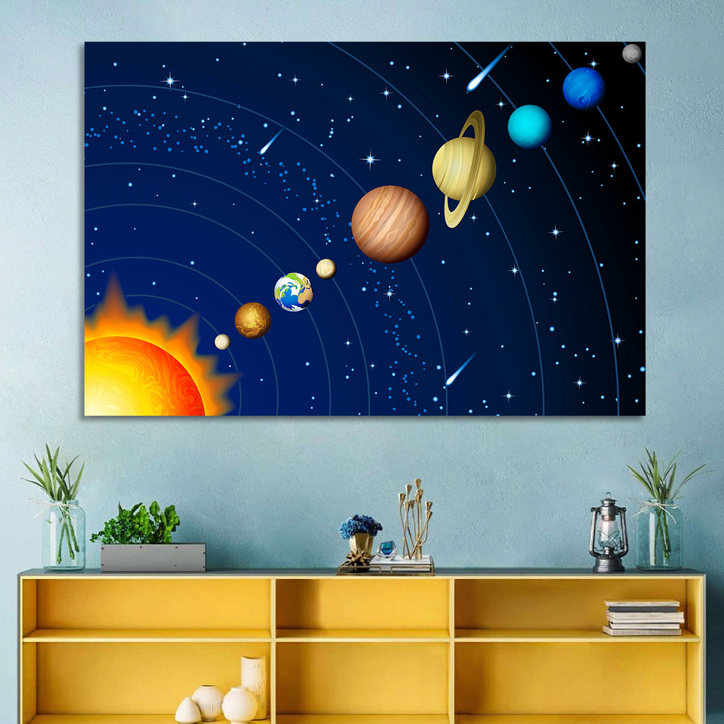 Diagonal Solar System Illustration Wall Art