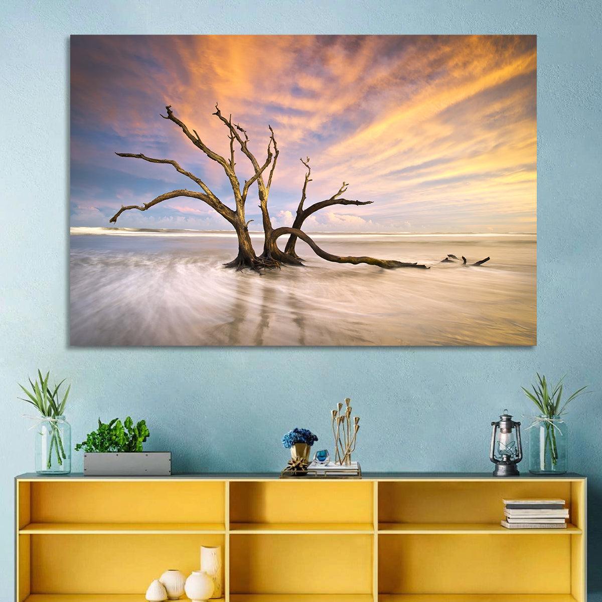 Folly Beach Driftwood Sunset Wall Art