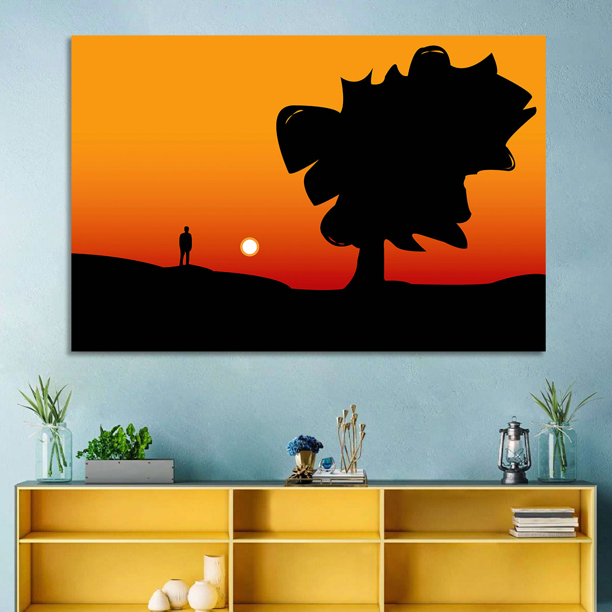 Solitary Sunset Silhouette Wall Art