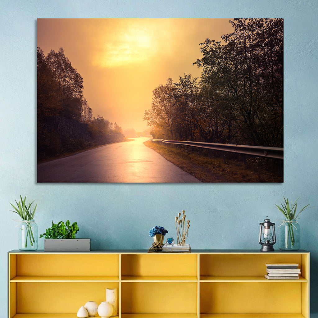 Windy Misty Forest Road Wall Art
