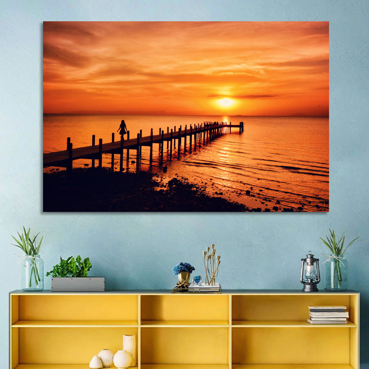 Kampot Pier at Sunset Wall Art in a room, landscape