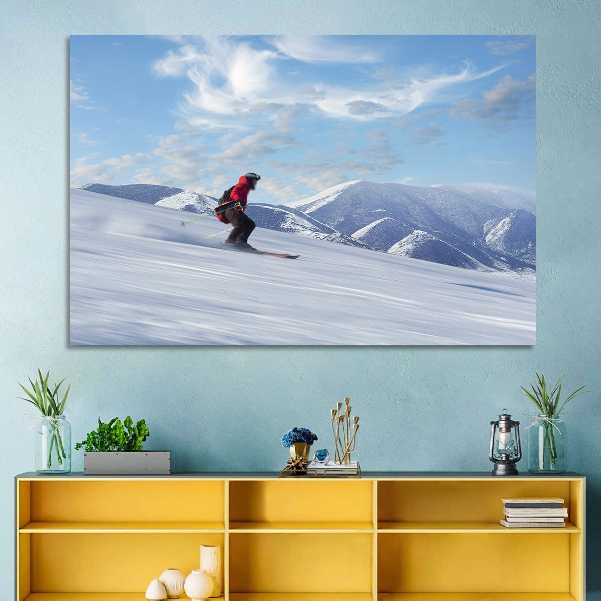 Skier on Snowy Mountain Slope Wall Art