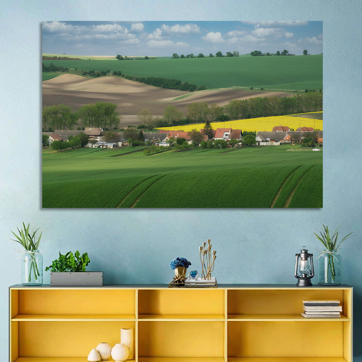 Gentle Moravian Hills Wall Art in a room, landscape
