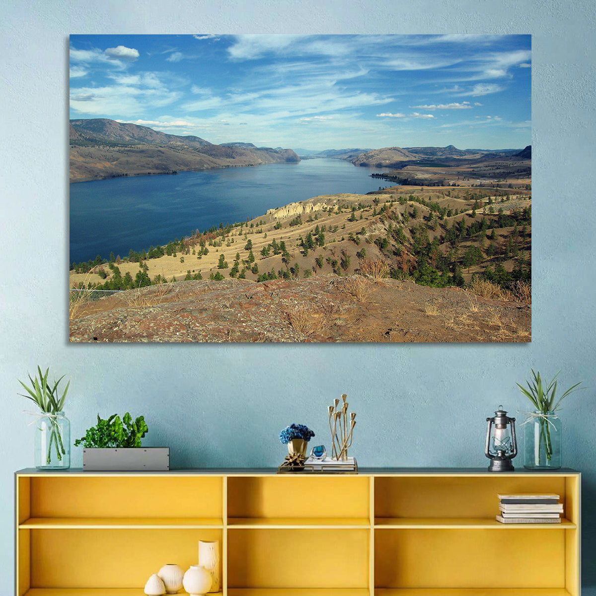 Kamloops Lake View Wall Art in a room, landscape