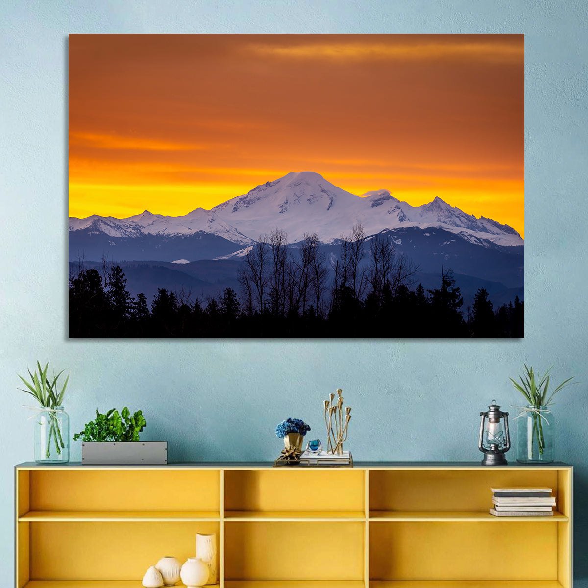 Sunrise Over Mount Baker Wall Art in a room, landscape