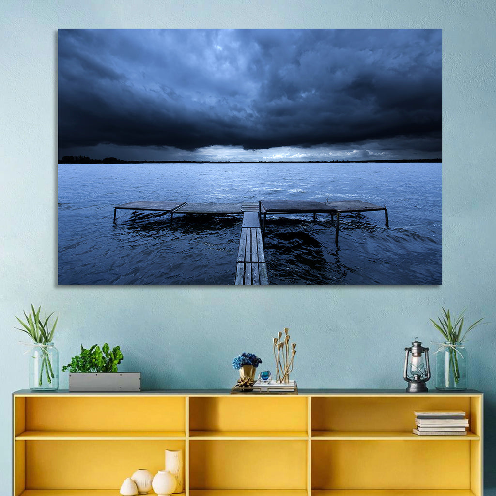 Stormy Lake Pier Wall Art