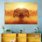Golden Haze Tree at Sunset Wall Art