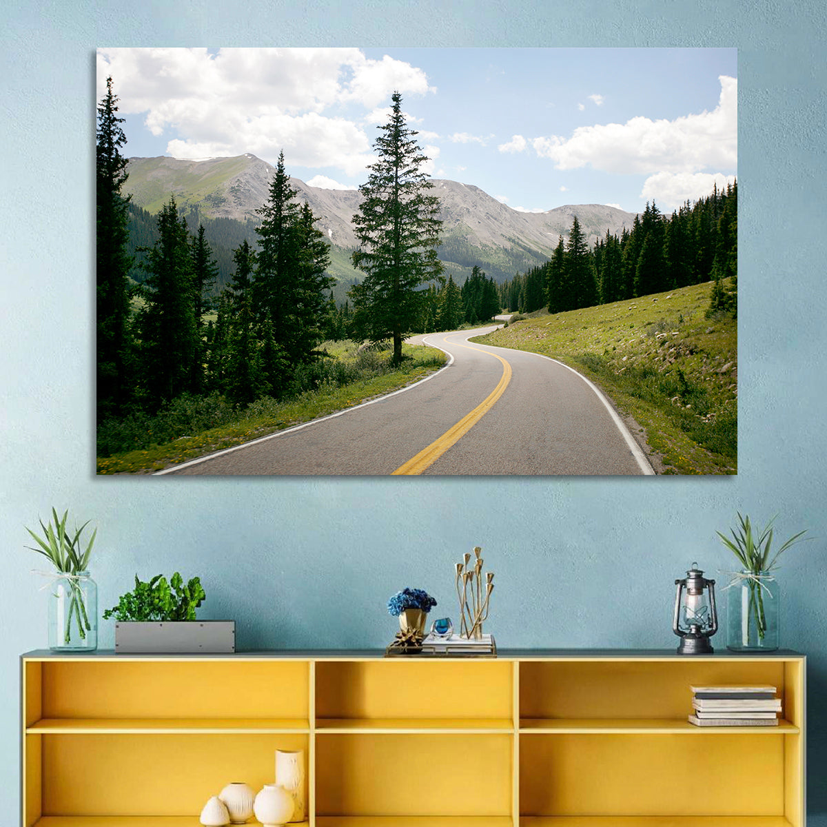 Colorado Mountain Road Wall Art in a room, landscape