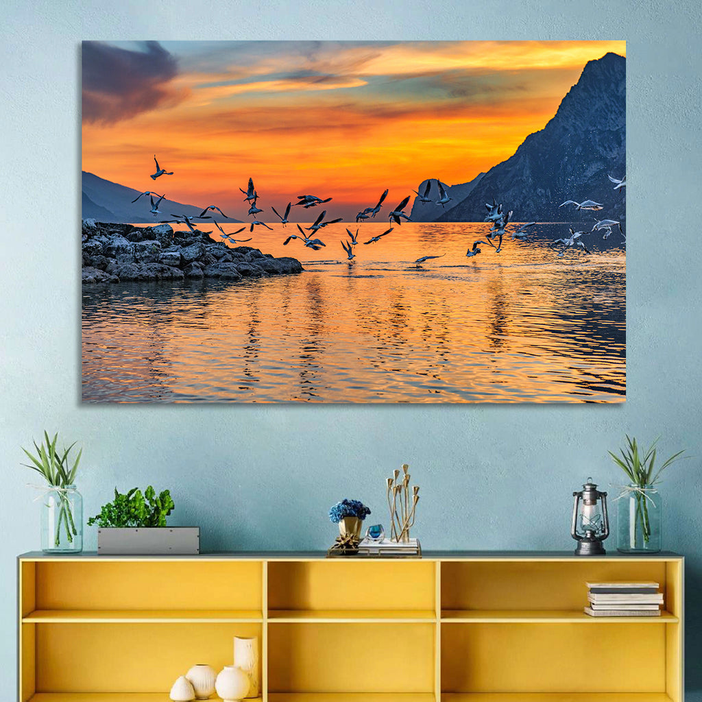 Lake Garda Sunset Birds Wall Art