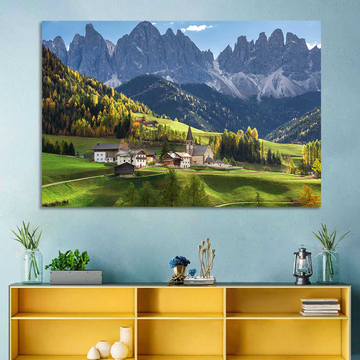 Santa Maddalena Autumn Village Wall Art in a room, landscape