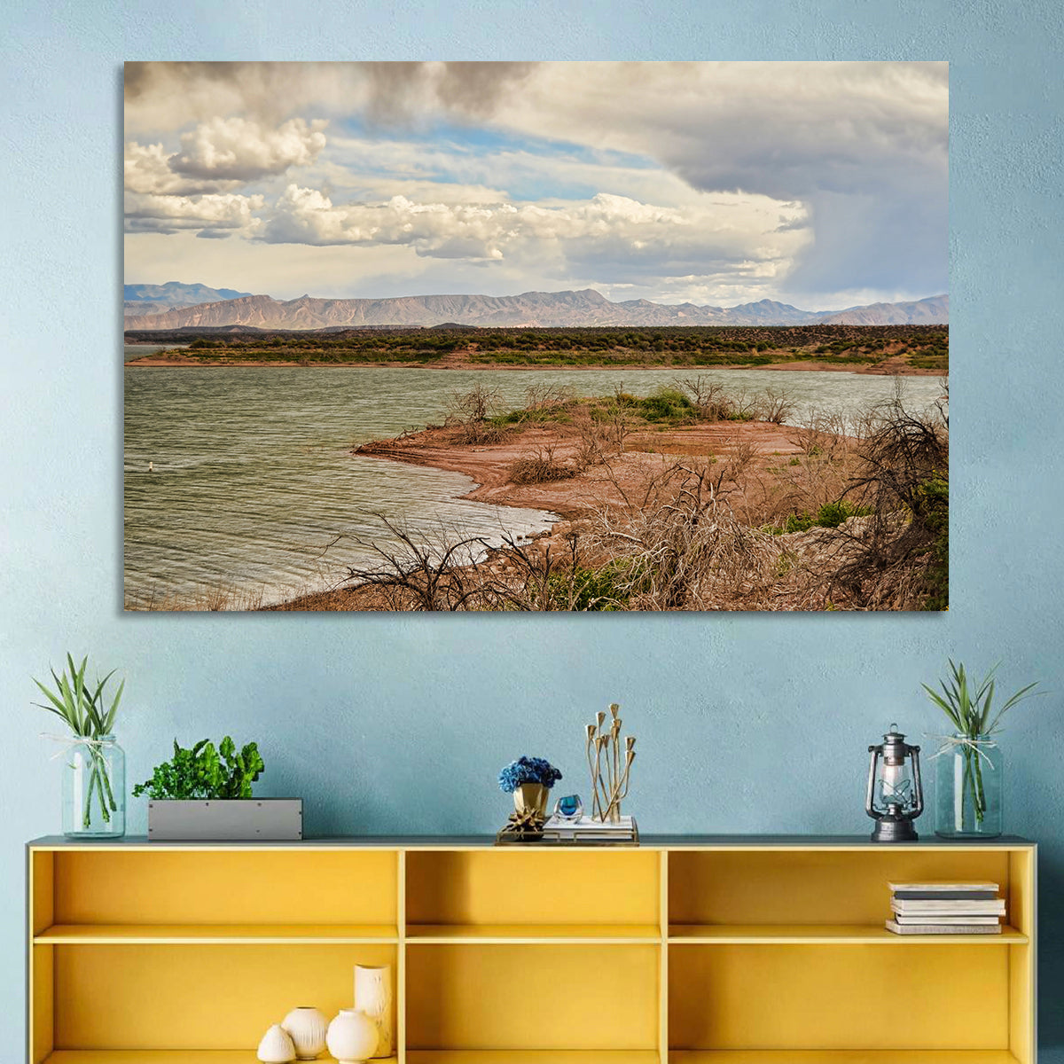 Roosevelt Lake Shoreline Wall Art in a room, landscape