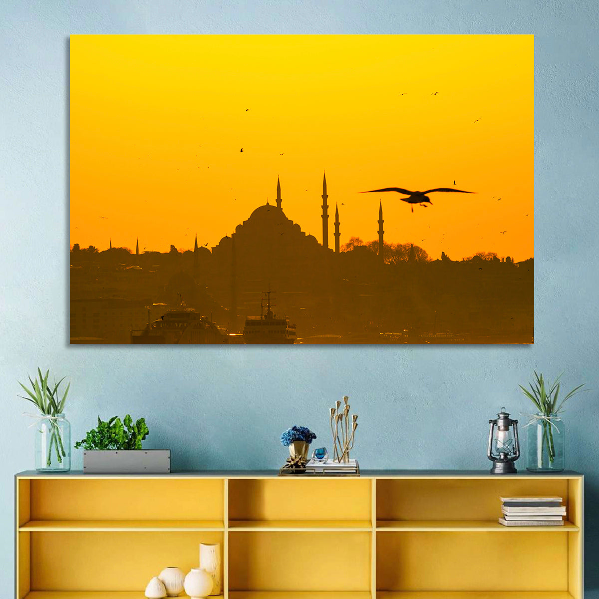 Süleymaniye Mosque Golden Hour Silhouette Wall Art in a room, landscape