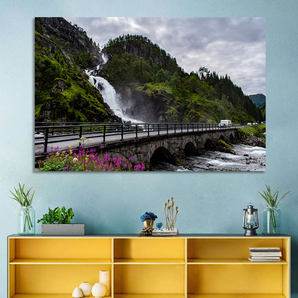 Låtefossen Stone Bridge and Waterfall Wall Art
