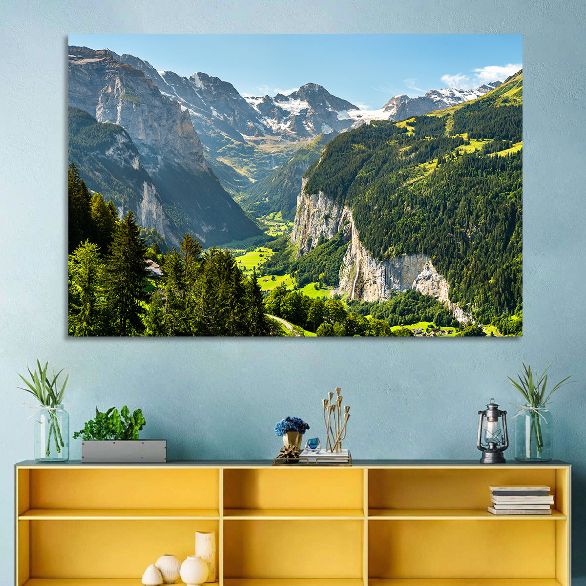 Lauterbrunnen Valley Waterfall View Wall Art