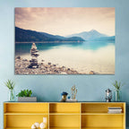 Stone Cairn by a Mountain Lake Wall Art