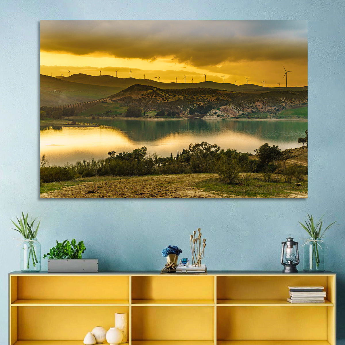 Andalucia Wind Farm at Golden Hour Wall Art in a room, landscape
