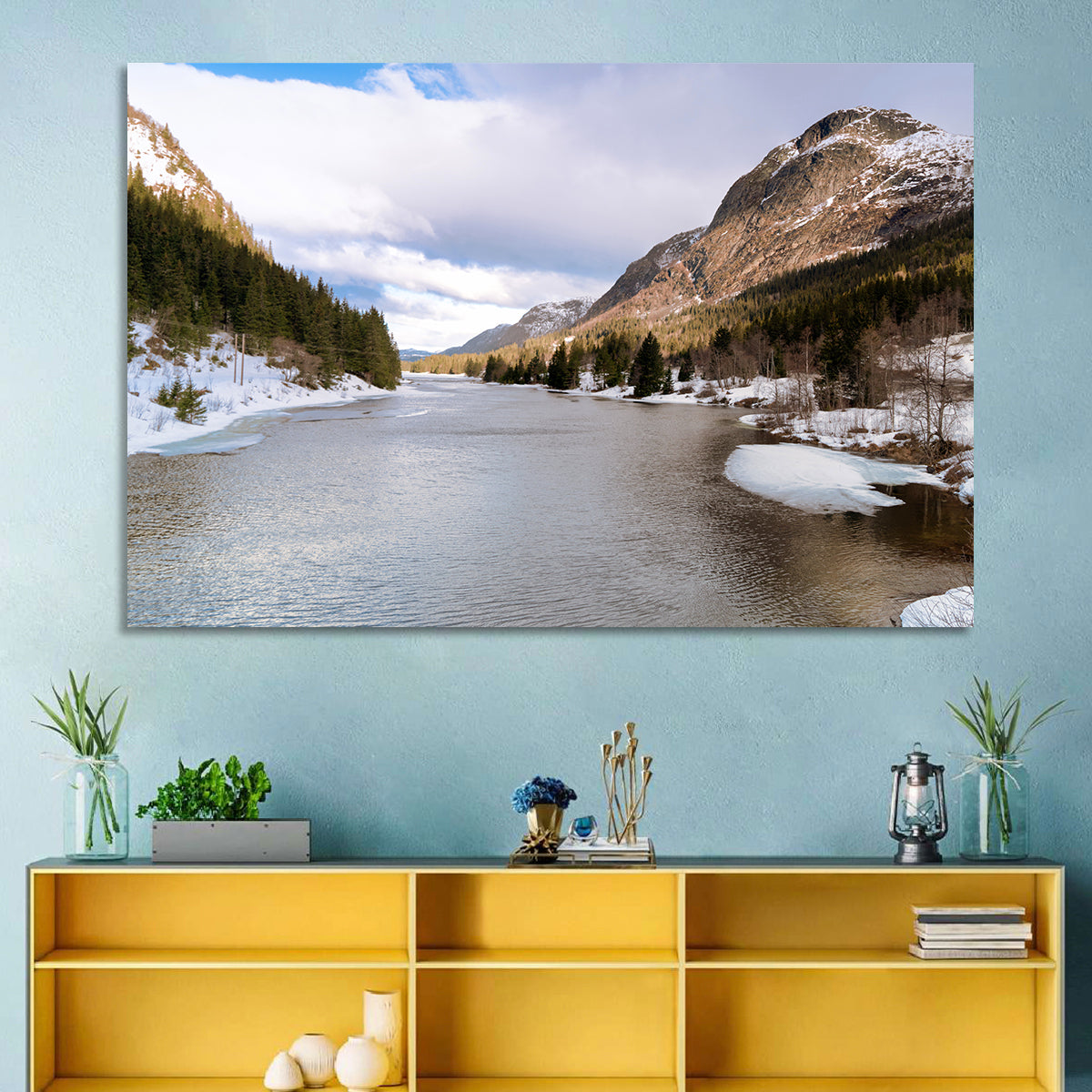 Grungevatn Winter River and Lake Wall Art in a room, landscape