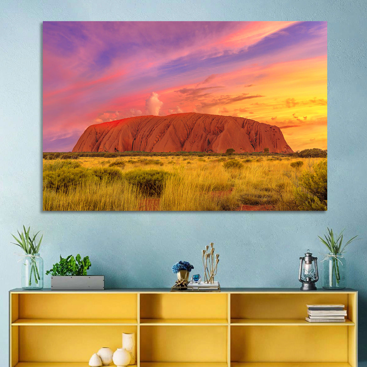 Uluru Golden Hour Sunset Wall Art in a room, landscape