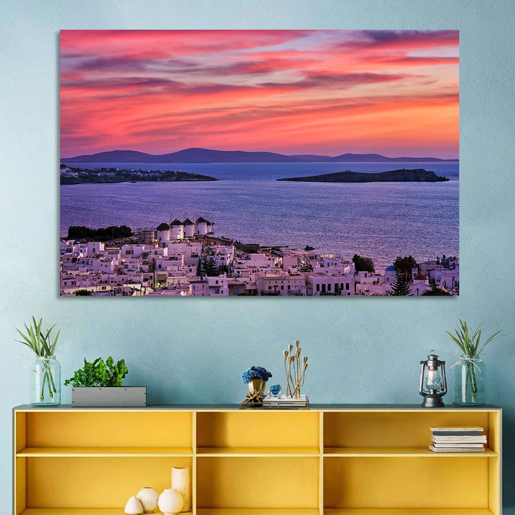 Mykonos Windmills at Sunset Wall Art