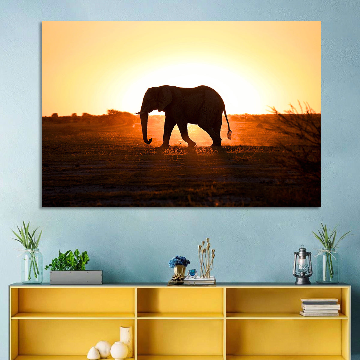 Golden Hour Elephant Silhouette Wall Art
