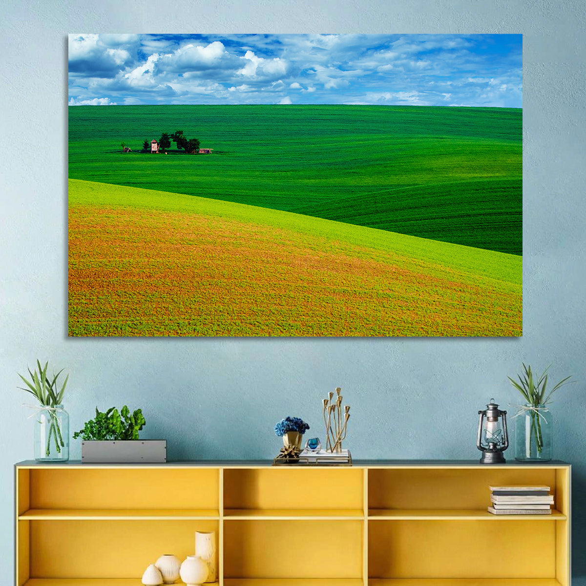 Golden Field and Green Hillside Wall Art