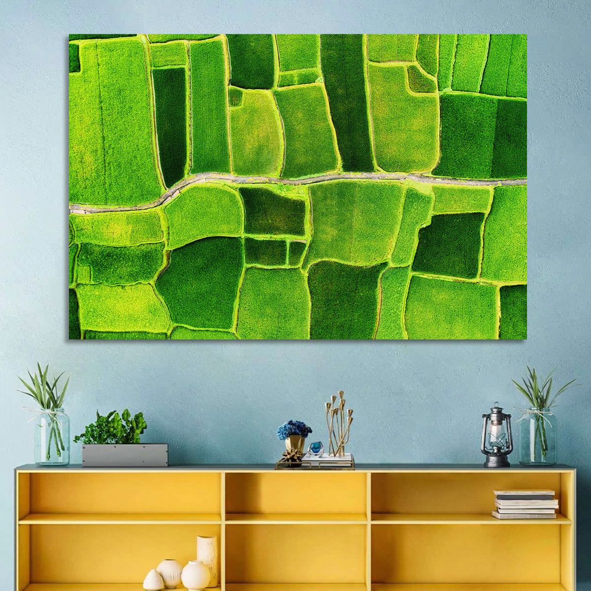 Verdant Rice Terrace Grid Wall Art in a room, landscape