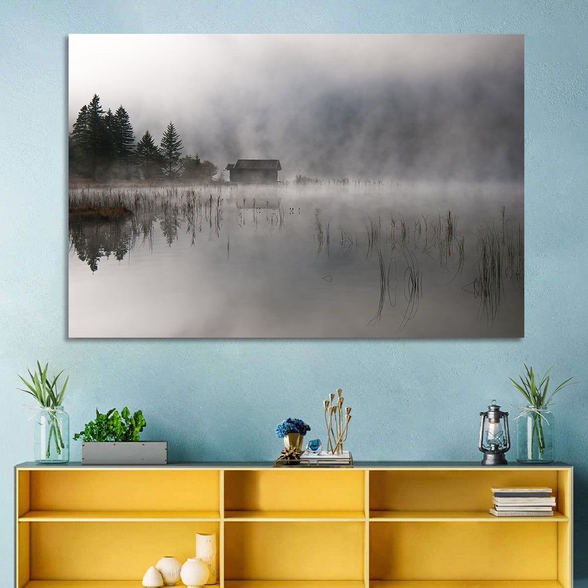 Ferchensee Morning Mist Wall Art in a room, landscape