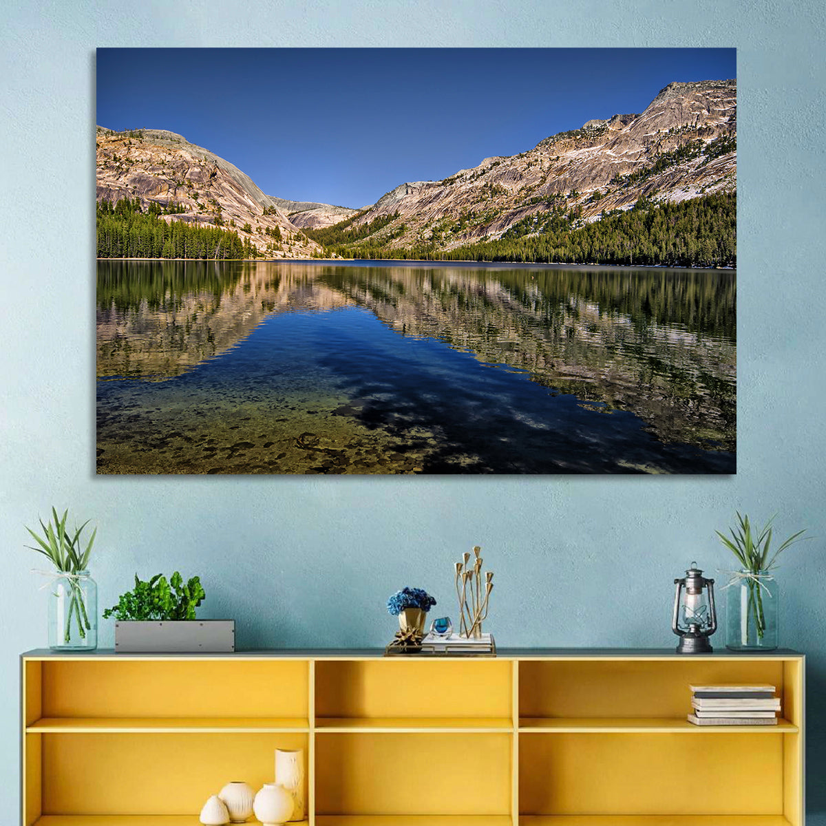 Tenaya Lake Reflection Wall Art in a room, landscape